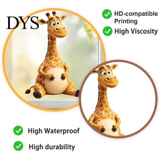 Reusable Sunproof Door Decals Cute Cartoon Giraffe Static Window Clings, Thick PVC No-Adhesive Removable Glass Decals, Childlike Wall Decor Waterproof