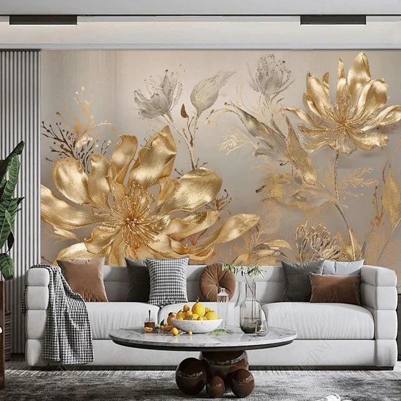 Carta da Parati Moderna 3d Lusso Leggero Murale 3d Fiore Dorato Soggiorno Camera da Letto Divano Parete Murales Decorazioni per la Casa