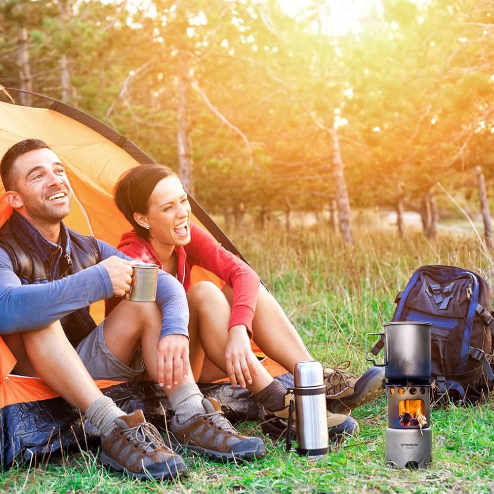 TOMSHOO Portable Camping Wood Burning Stove Easy Assemble Small Titanium Wood Tent Stove