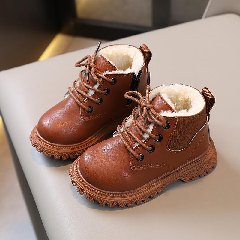 Children's Velvet-Lined British Style Short Boots with Side Zipper - Boys' and Girls' Autumn/Winter Fashion Martin Boots