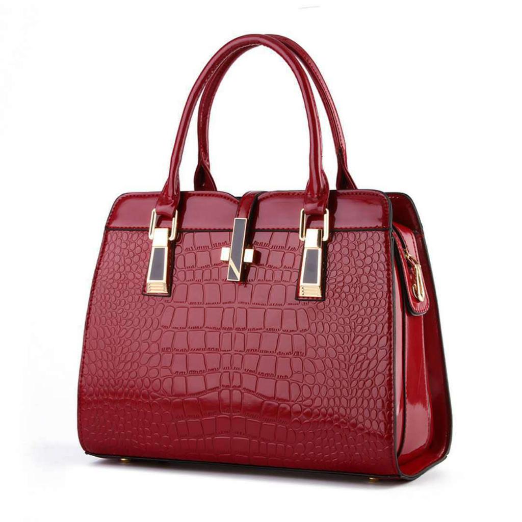 Women's One Shoulder Bag Bright Leather Crocodile Texture PU Leather Portable Women's Bag One Shoulder Diagonal Large Capacity Women's Bag