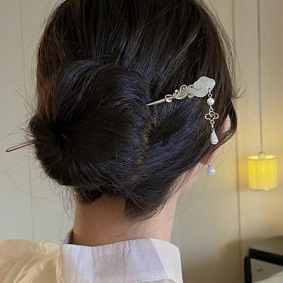 Bâtons de cheveux traditionnels chinois, épingle à cheveux à pompon en métal vintage, baguettes à cheveux faites à la main, accessoire de tête, outil de coiffure pour femmes