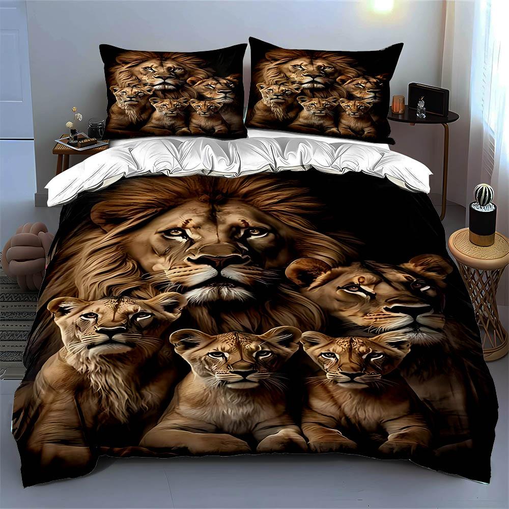 Lion family portrait Bedding, Duvet cover sets, Duvet covers, Pillowcases, Birthday gifts (1 * Duvet Cover 2 * Pillowcases, without duvet insert)