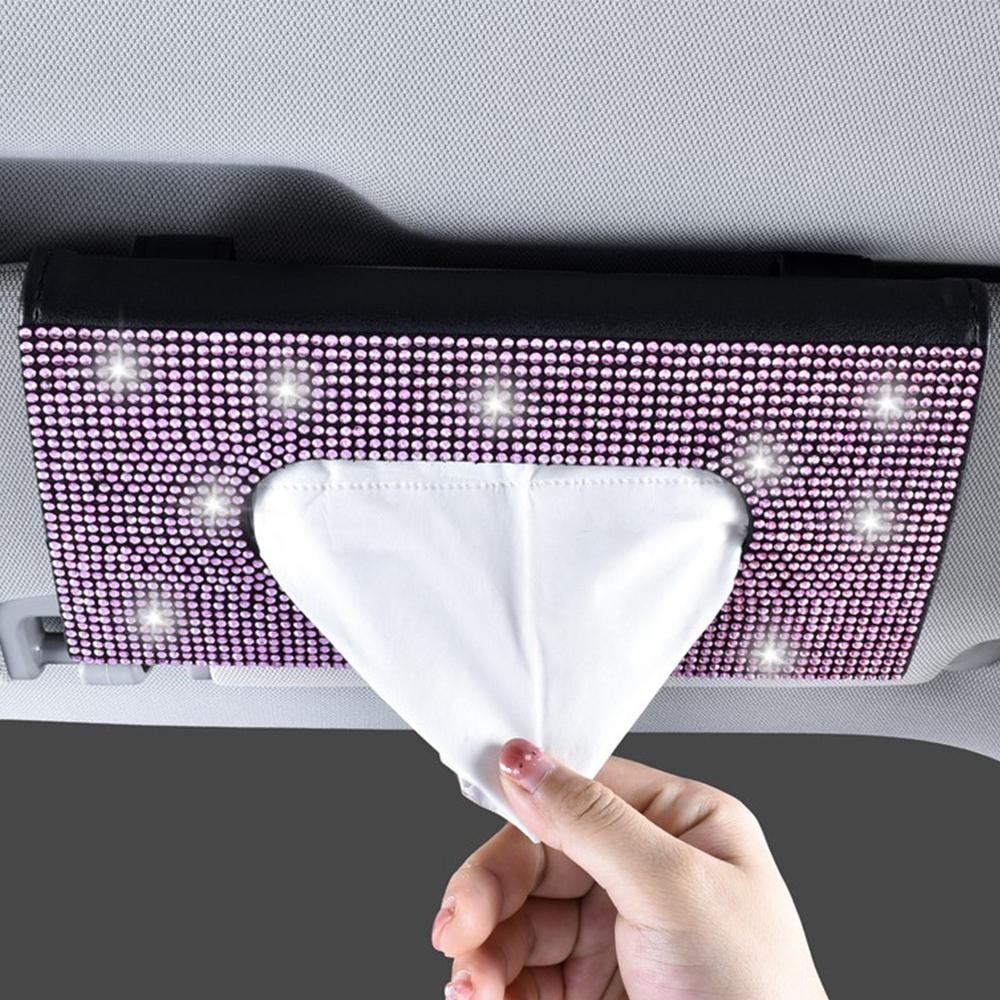 Car visor tissue box leather seat seat back rhinestone tissue clip creative fashion female rhinestone car paper box