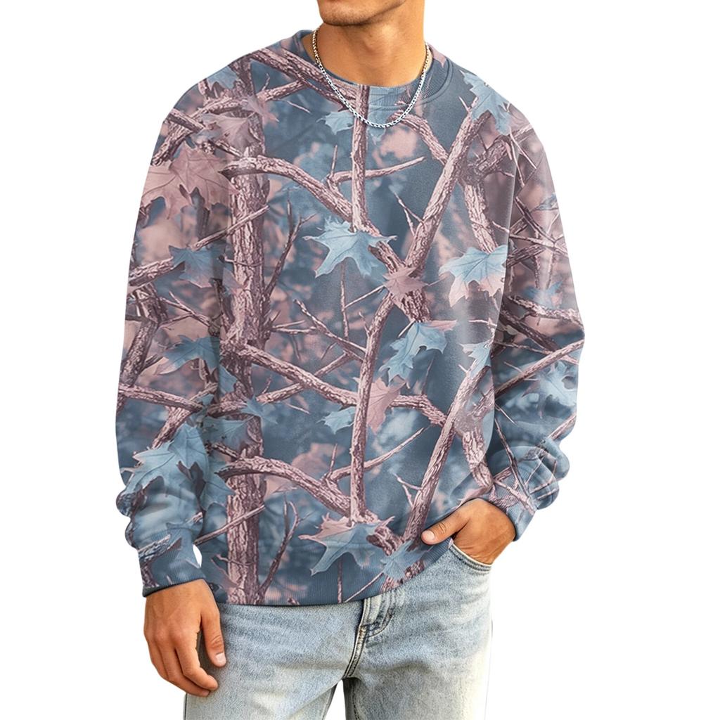 Men's Casual Long Sleeve Camouflage Print Round Neck T-Shirt Loose Fit for Everyday Wear