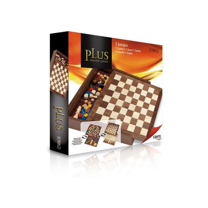 Coffret en bois - CAYRO - 5 jeux - Jeu de l'oie, Petits chevaux, Échecs, Dames et Backgammon