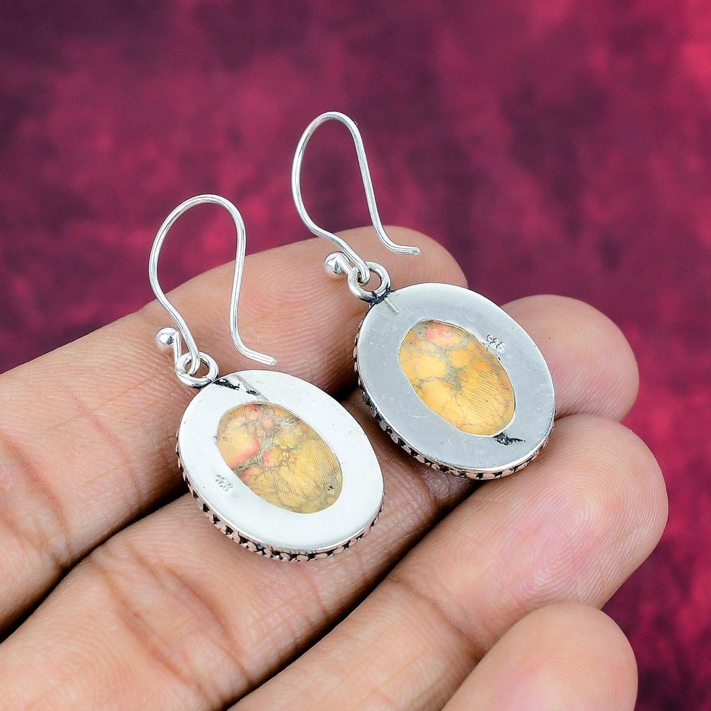 Orange Sea Sediment 925 Solid Sterling Silver Earrings, Handmade Gemstone Earrings Jewelry, Gifts For Wife Brand New Earrings