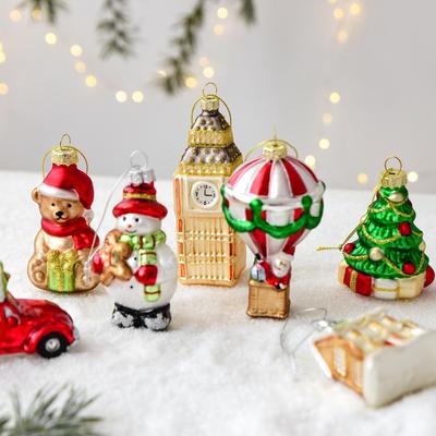 NUCHI Glass Christmas Ornaments: Santa, Snowman, Tree & Colored Balls Decorations