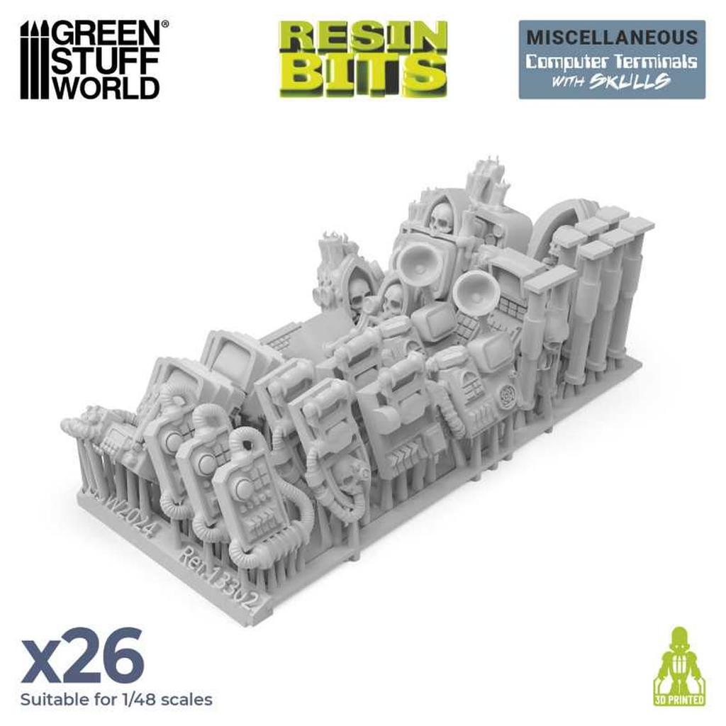 Green Stuff World Scale 3D Print Computer Terminal with 3D Printer 1/48 Set Skull, Kit, GSWD-13302