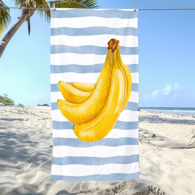 

Cartoon Tomato Checkerboard Beach Towel Navy Blue White Gingham Fresh Fruit Print Soft Absorbent Quick Dry Towel for Beach W30*H60(CM)