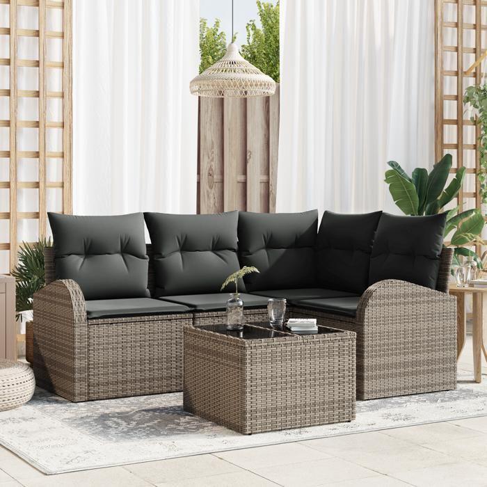 VidaXL Ensemble de Canapé de Jardin de 4 Pièces avec Coussins Noir en Rotin Synthétique 3346029
