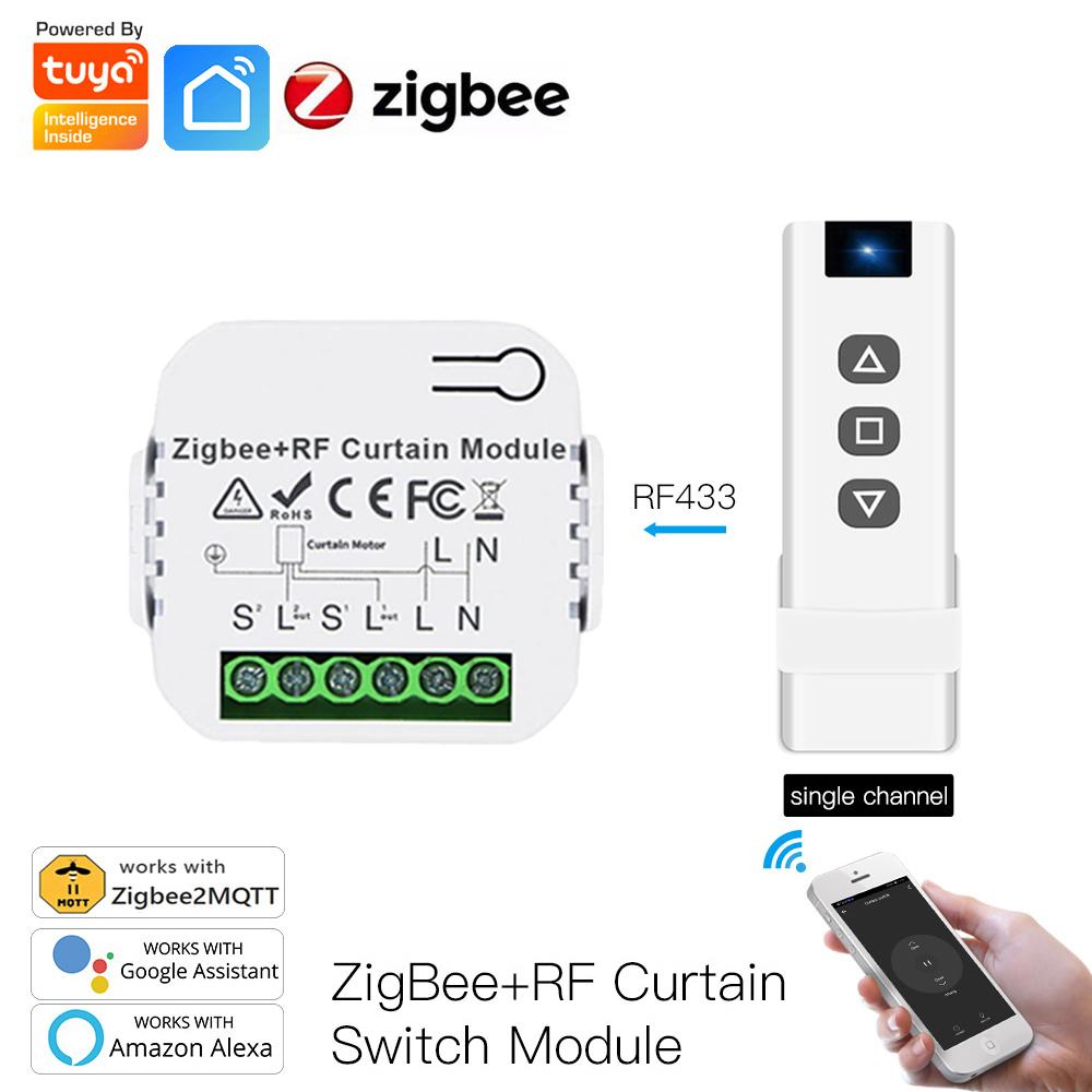 Tuya Smart ZigBee Curtain Switch Module with RF433 for Roller Blind Shutter Motor Smart Life APP Control Alexa Google Home 2MQTT