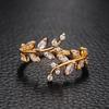 Korean Leaf Design Opening Rings For Women Sparkling Cubic Zirconia CZ Adjustable Ring Party Daily Wear  Jewelry Gift