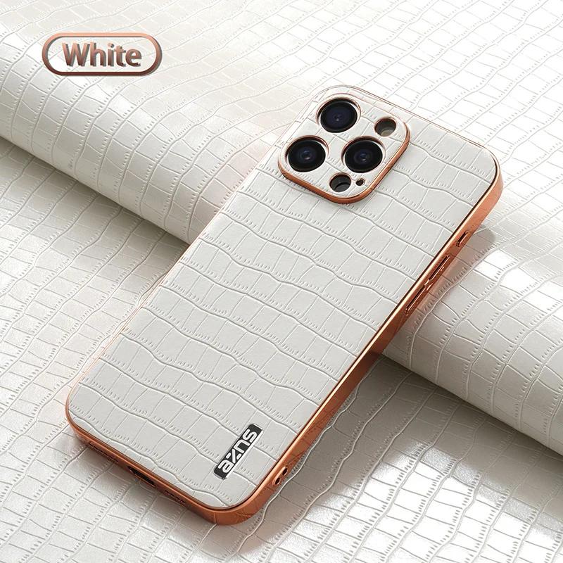 

Роскошный модный чехол для телефона из кожи крокодила с гальваническим дизайном для iPhone 16 15 14 13 12 11 Pro Max Plus, задняя крышка iPhone 16 Plus белый