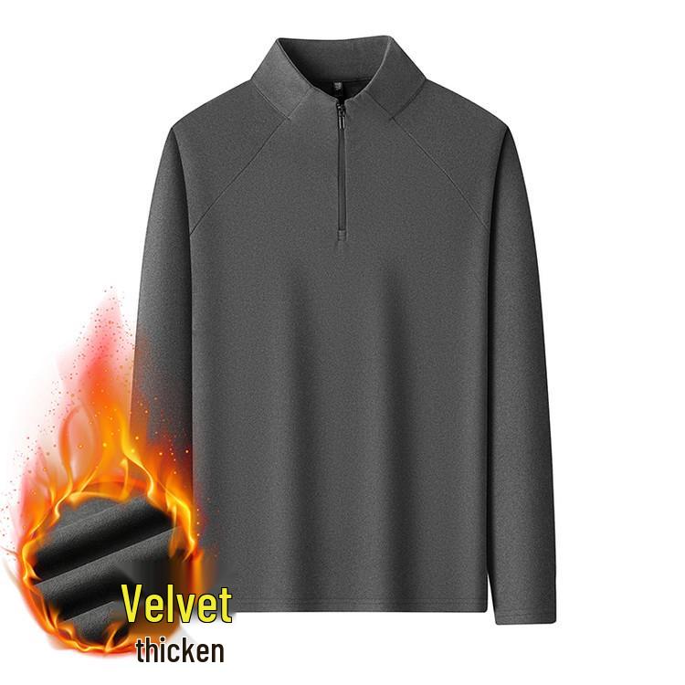 Men's Heavyweight Fleece-Lined Hoodie with Stand Collar, Half-Zip, and Thick Fabric; Solid Color Autumn/Winter Style.