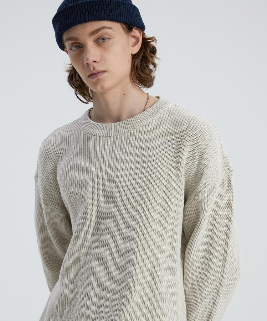 KNITTED Soft Cotton Drop Shoulder Waffle Knit Oatmeal