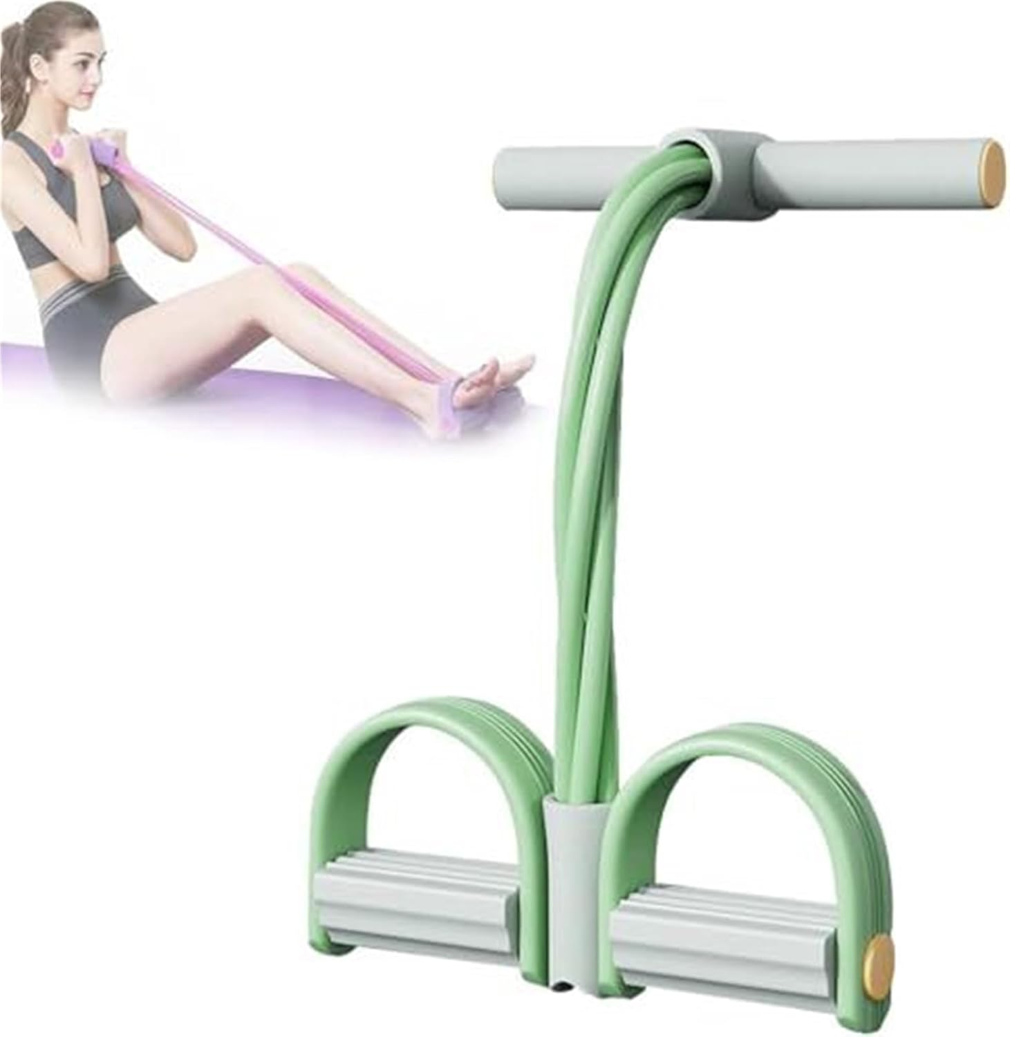 

4-Tube Pedal Ankle Puller - Fitness Resistance Bands for Full-Body Workout | Abdominal, Arm & Leg Training with Comfortable Handles зелений