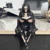 Yousheng Halloween Reading Book Skeleton Figurine, Spooky Reading Devil Resin Sculpture, Gothic Black Robe Grim Reaper Statue for Home