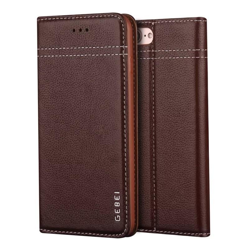 For iPhone 16 Pro Max Plus Luxury GEBEI Genuine Leather Flip Cover Unique Magnet Close Phone Stand Card Slot Case i-Phone XS Max