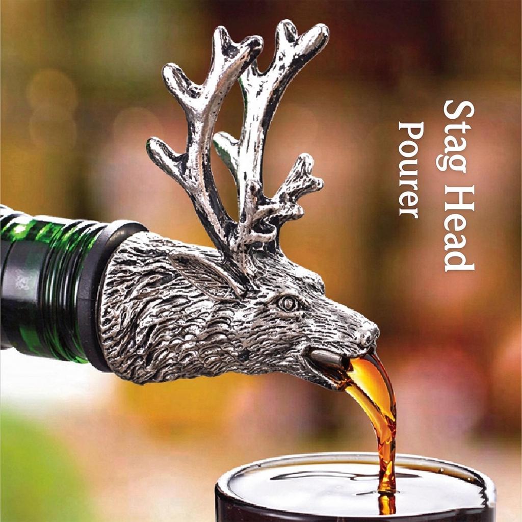 Stag Head Wine Pourer, Zinc Alloy Deer Head Liquor Bottle Pour Spout, Decorative Wine Bottle Stopper Pourer for Red Wine Whiskey Brandy Bar Home Party