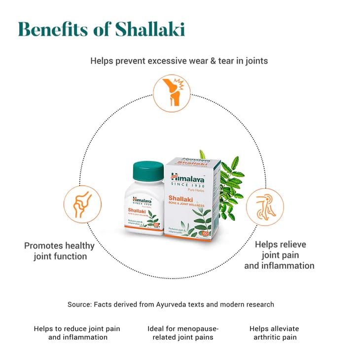 Himalaya Wellness Shallaki Bone And Joint Tablets 60 Count Pain Relief Anti-Inflammatory Supplement