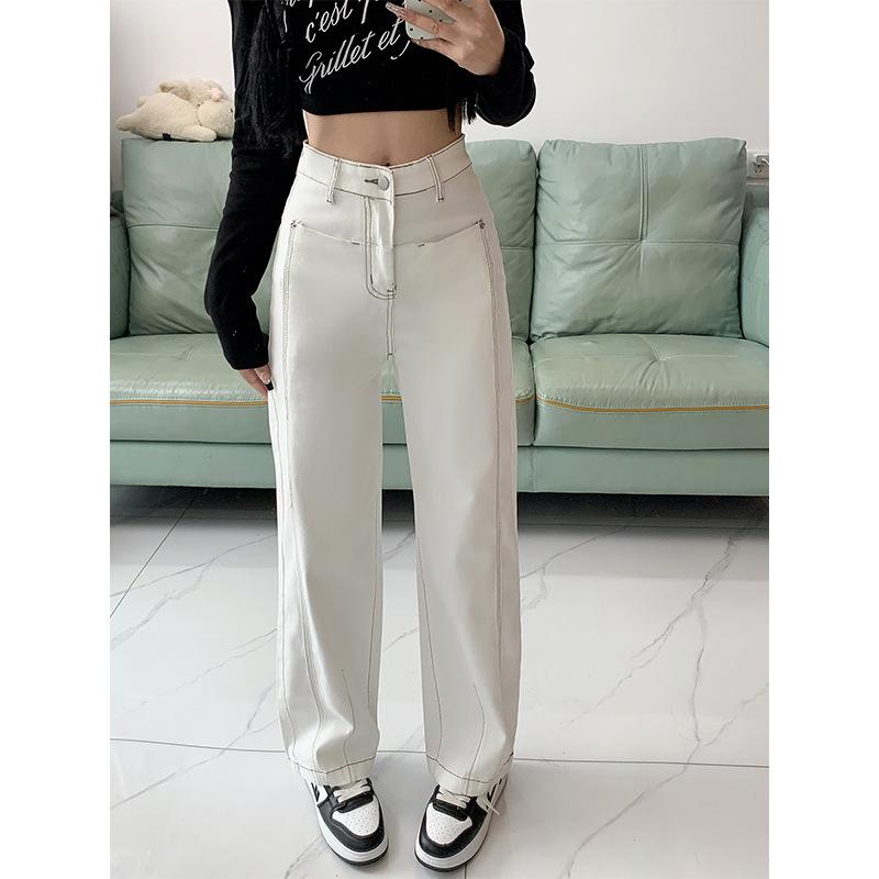 

Женские джинсы прямого кроя на флисовой подкладке больших размеров, Зима 2024 - Широкие штанины, Свободный крой, Брюки в стиле банан . 2XL