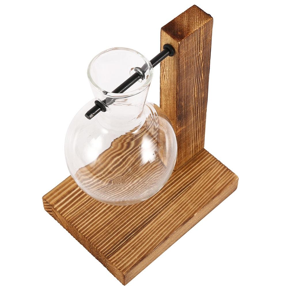 Glass Vase Hydroponic Plant Container Desktop Planter Wooden Vase Stand Bulb Water Planting Propagation Flower Vase Planters