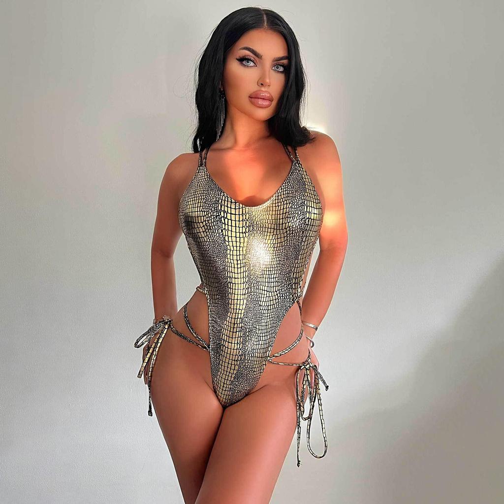 Dámské sexy jednodílné plavky letní zavazovací tanga tanga plavky bez zad elastické bikiny