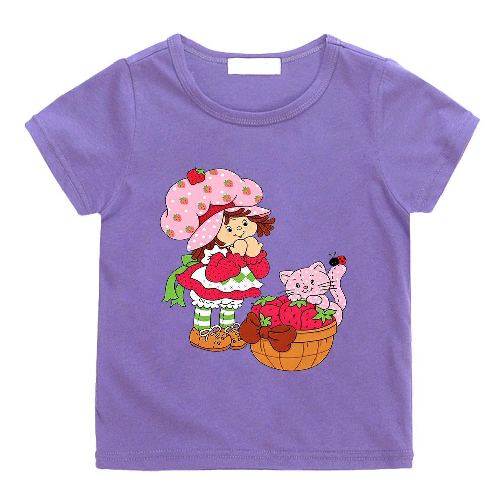 Camiseta Infantil 100% Algodón Tarta de Fresa Estampado Retro Camisetas Lindas Manga Corta Casual Cuello Redondo Camiseta Anime para Niños Camiseta Gráfica Tops de Verano