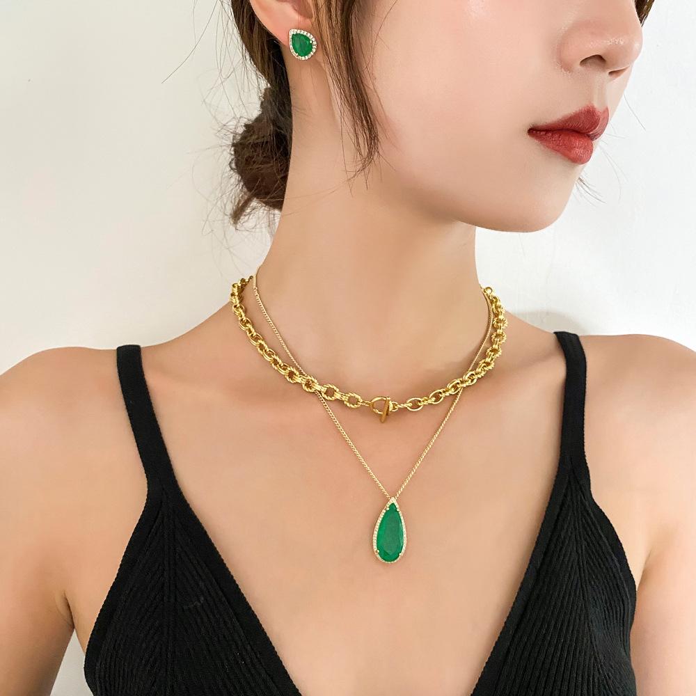 Schmuck Windlinie Kalter Wind Gestapelte Kette Simulation Smaragd Set