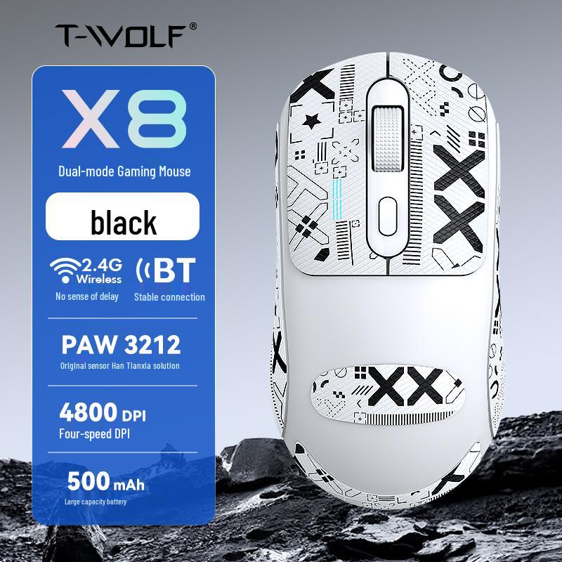 T-WOLF X8 Lightweight Bluetooth Gaming Mouse with Silent Click and Anti-Slip Stickers