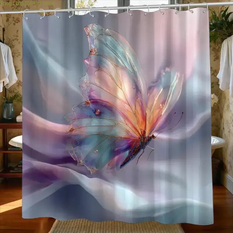 1pc Bathroom Shower Curtain, Butterfly Garden Visit Experience, Fantasy Festival Shower Curtain, Includes 12 Hooks, 180*180cm