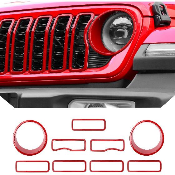 JeCar Grill Erts For Jeep Wrangler JL JLU 2024+ Grill Covers & Headlight Covers Trim Kit Accessories (Red)
