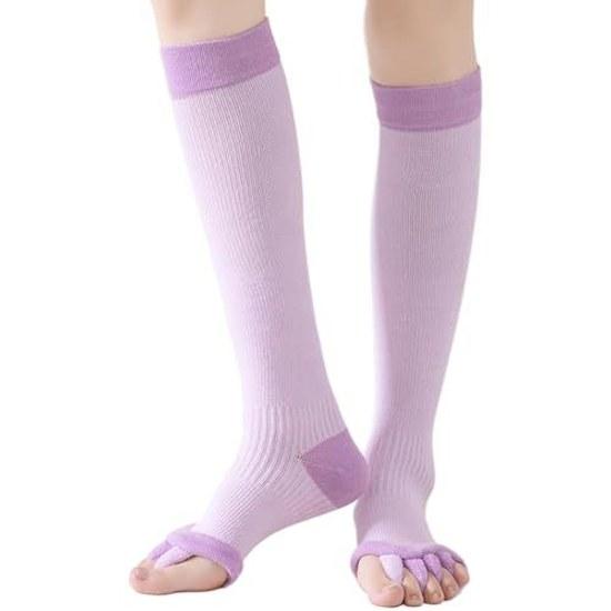 MACITEET Toe Separator Compression Socks Spreading Swelling Relief Hallux Valgus Supporter Calf Slimming Knee-High Five-Toe Tired Leg Care Sleeping