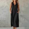Women's Fashion Color Hooded Buttoned Pocket Sleeveless Casual Loose Dress