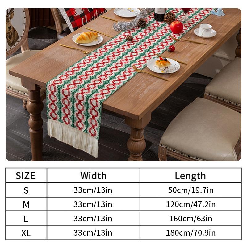 Christmas Table Runner Flag Cotton Woven Desktop Decorations Flags Tablecloths Long Strip Splicing Tassel Christmas Party Decor