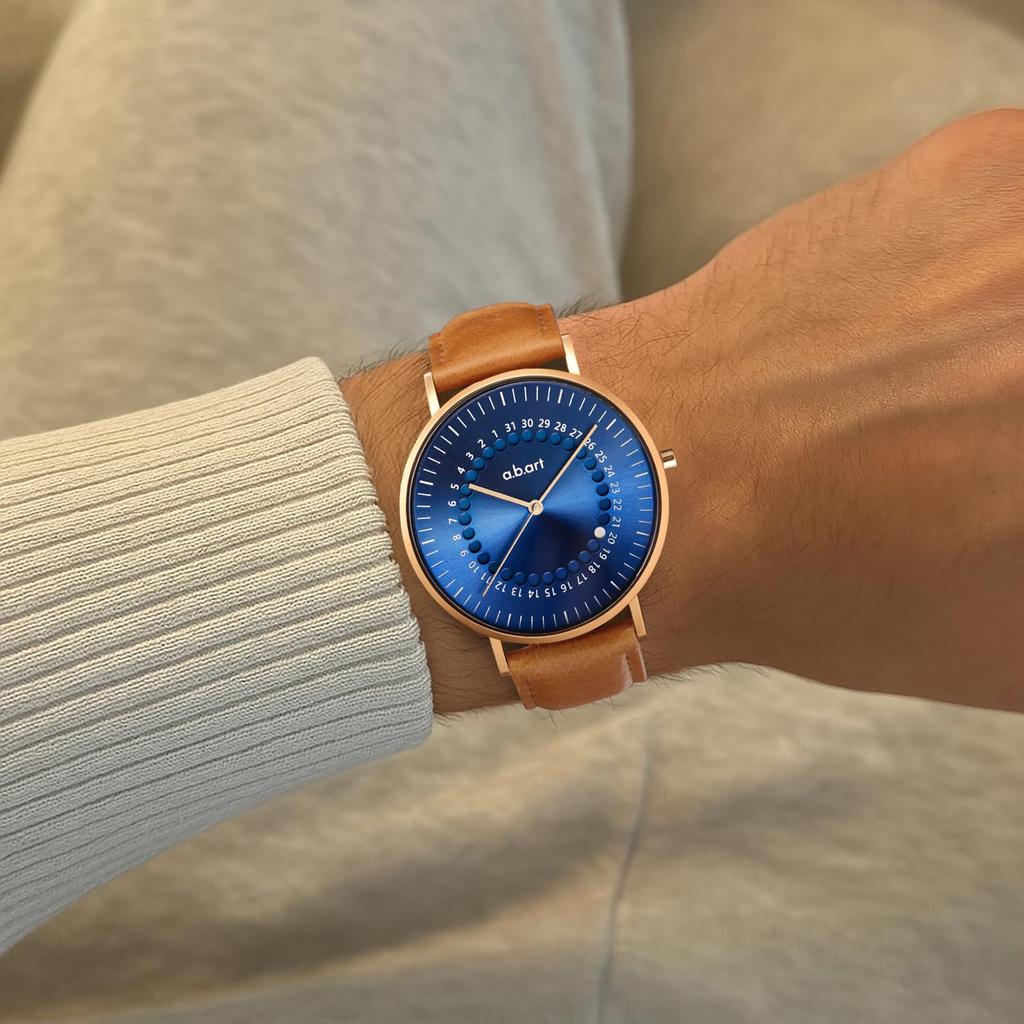 a.b.art Men's Watch Quartz Swiss Parts Sapphire Glass 41mm blue dial Braun leather belt Slim Waterproof Simple Minimalist Design Business Gift