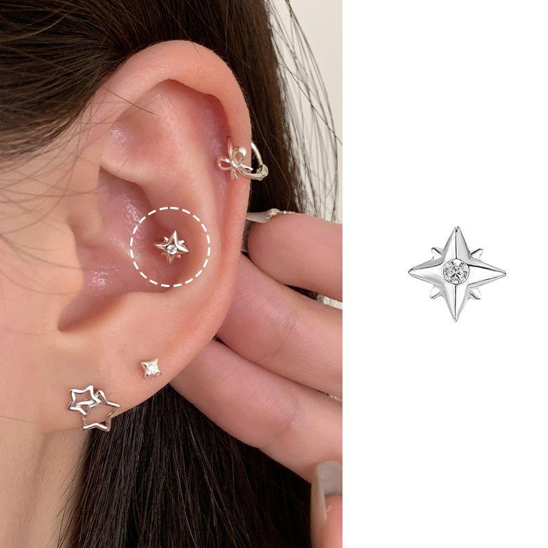 

Ringring Store S999 Sterling Silver Stud Earrings Small Fancy High Ear Bone Stud Earrings Ear Ear Bone Pin Earrings Jewelry Polyangular four-Mans star 1 only