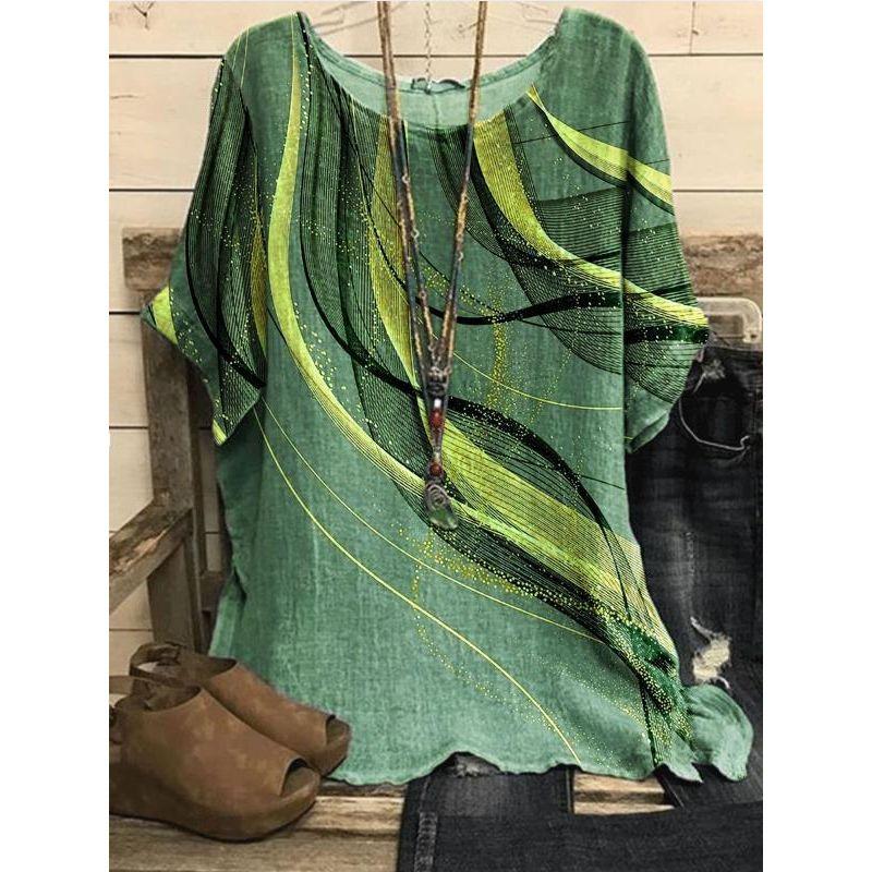 Printed round Neck Neck Casual Loose Top Print round Neck Top Women