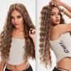 LOUIS FERRE Long Deep Wave Wig Brown Highlight Crimps Curl Synthetic Hair Wigs Lace Front Wig for Women with Babyhair for Daily