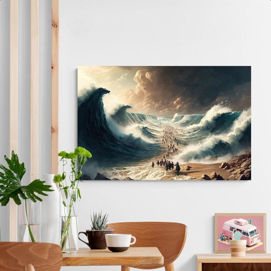 Moses Parted the Red Sea Figures Jesus Bible Art Modern Bible Poster Jesus Print Art Bible Home Decor Wall Art Boho Bible Jesus