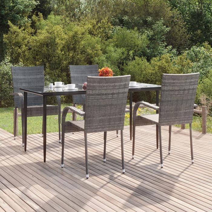 VidaXL Garden Dining Set 5 Pcs Grey Wicker, Outdoor Dining Set, Table and Chair of 3156676