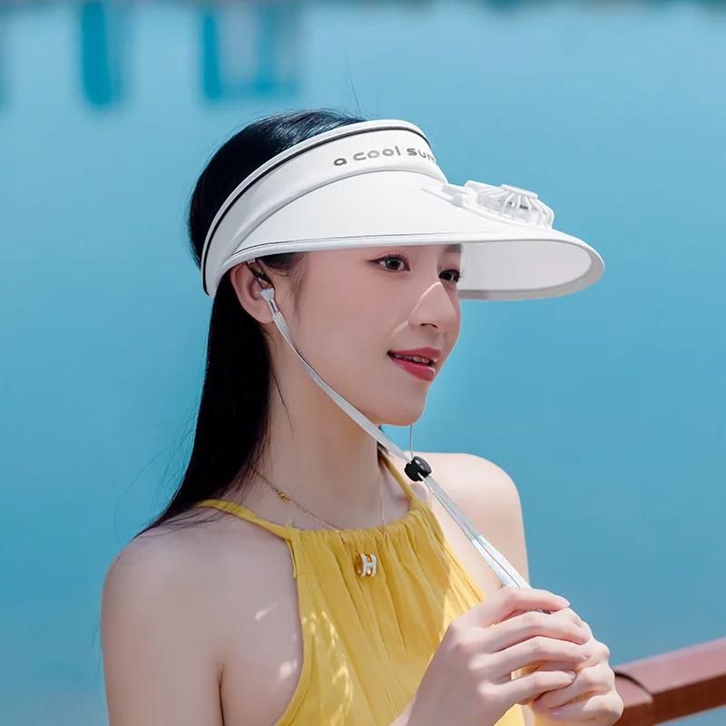 2025 New Summer Women Sun Hat Outdoor Built in Fan Lightweight Breeze UPF Sun Protection for Beach Garden Travel