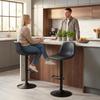 Bar Stools, Set of 2, Height-Adjustable, Backrest, Footrest, 360 Swivel, Steel, Black