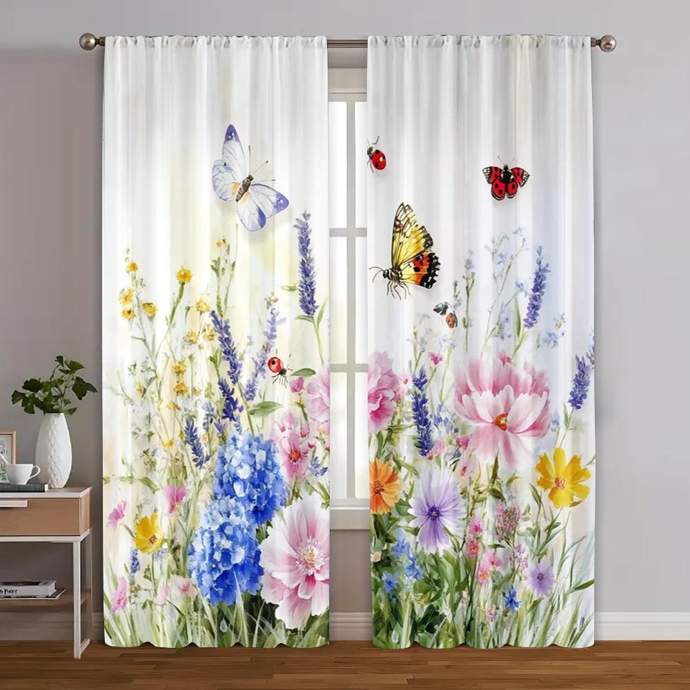 2pcs   Popular Curtain Panels  print Art Deco Floral & Butterfly 100% Polyester (without rod) Outdoor Decorations Use for