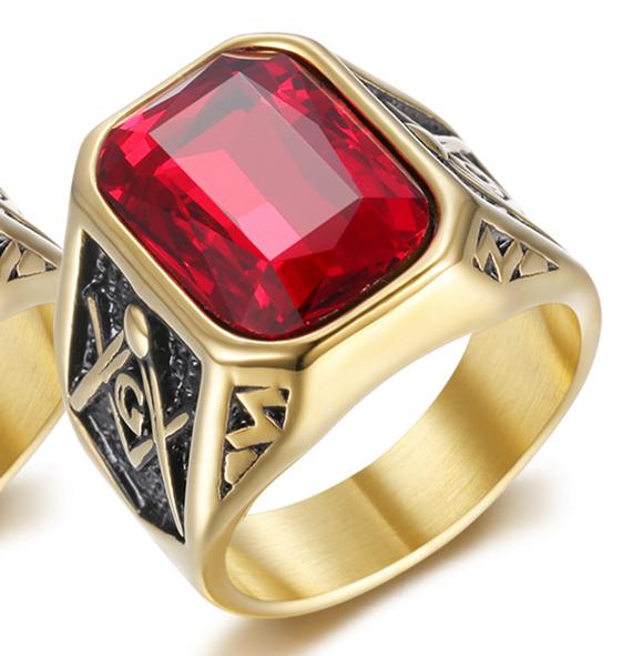 Punk Masonic Rings Big Stone for Men Sliver Color Stainless Steel Vintage AG Freemason Classic Jewelry Gifts Dropshipping