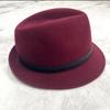 Used STETSON maxim Burgundy Wool Hat Black Ribbon Feather Decoration Hat Folded Hat Wine Red 57.5cm