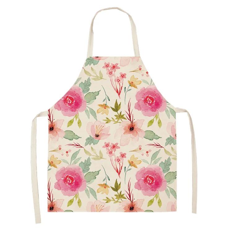 Printed color apron Home Cooking Baking Kitchen anti-stain and anti-oil  linen adult bib household cleaning tools