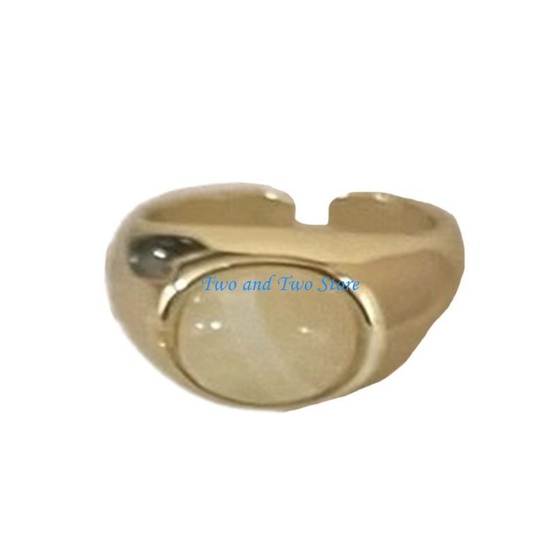 HX6F Elegant Open Amber Stone Ring Finger Ring for Parties and Special Occasions