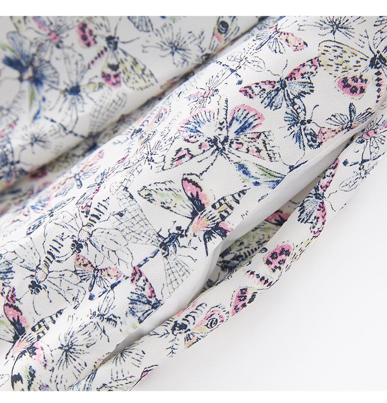 Elegant Women's French Butterfly Print Waist-Hugging Summer Dress